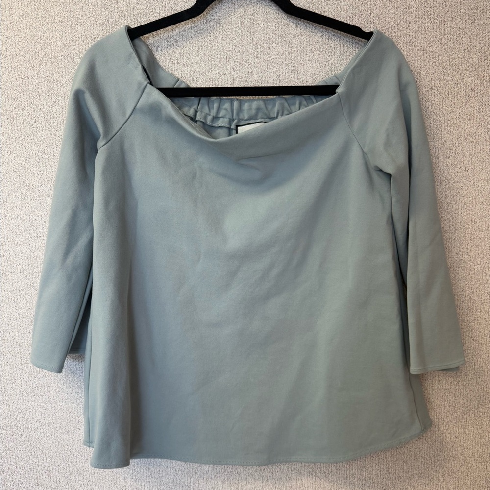 Tuckernuck Women M Miranda Off the Shoulder Blouse Long Sleeve Top Slate Blue‎